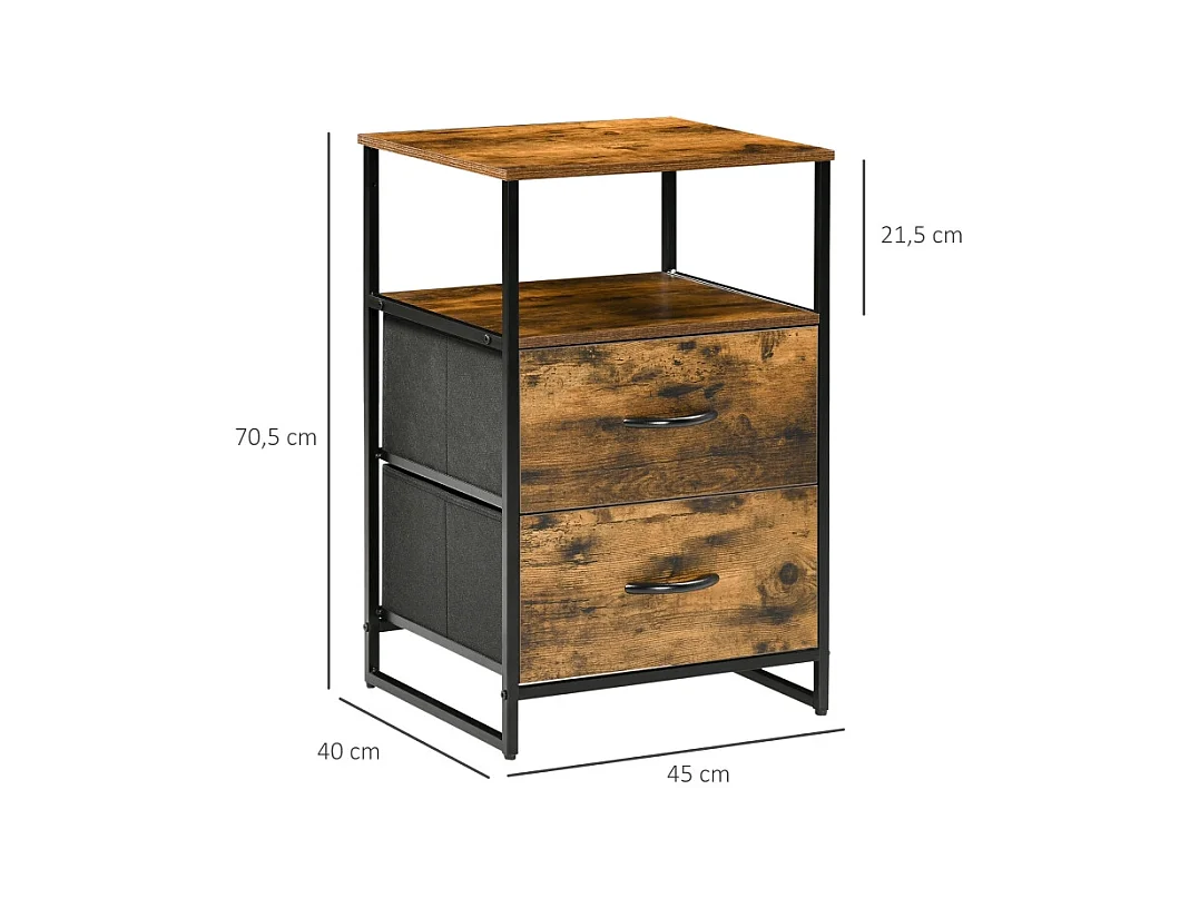 Table de Chevet avec 2 Tiroirs Tissus Table d'appoint Meuble de Rangement, 45 x 40 x 70 cm, Bois