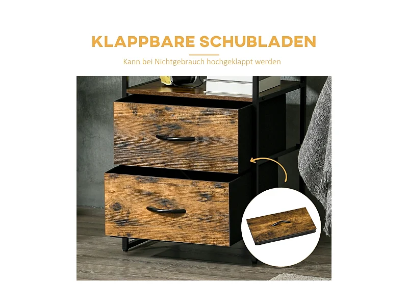 Table de Chevet avec 2 Tiroirs Tissus Table d'appoint Meuble de Rangement, 45 x 40 x 70 cm, Bois