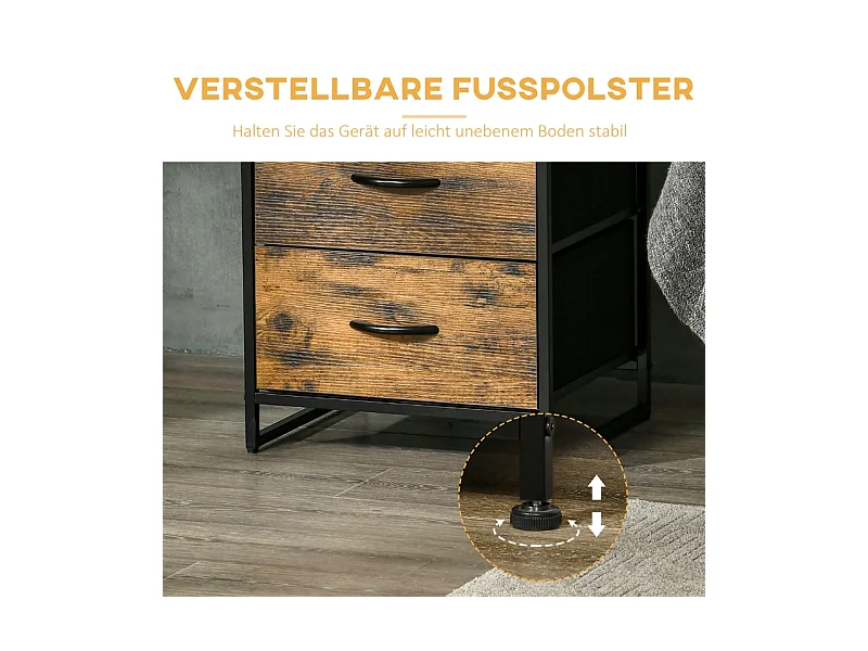 Table de Chevet avec 2 Tiroirs Tissus Table d'appoint Meuble de Rangement, 45 x 40 x 70 cm, Bois