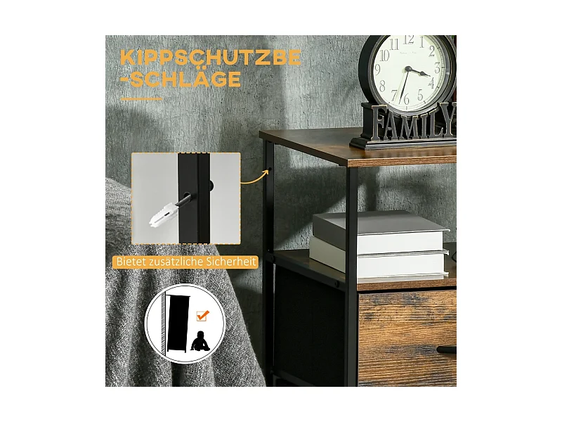 Table de Chevet avec 2 Tiroirs Tissus Table d'appoint Meuble de Rangement, 45 x 40 x 70 cm, Bois