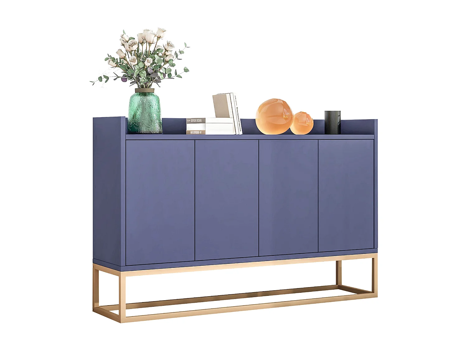 Buffet Bas, Meuble de Cuisine avec 4 Portes et étagères réglables, pour Salle à Manger, Salon, Bleu