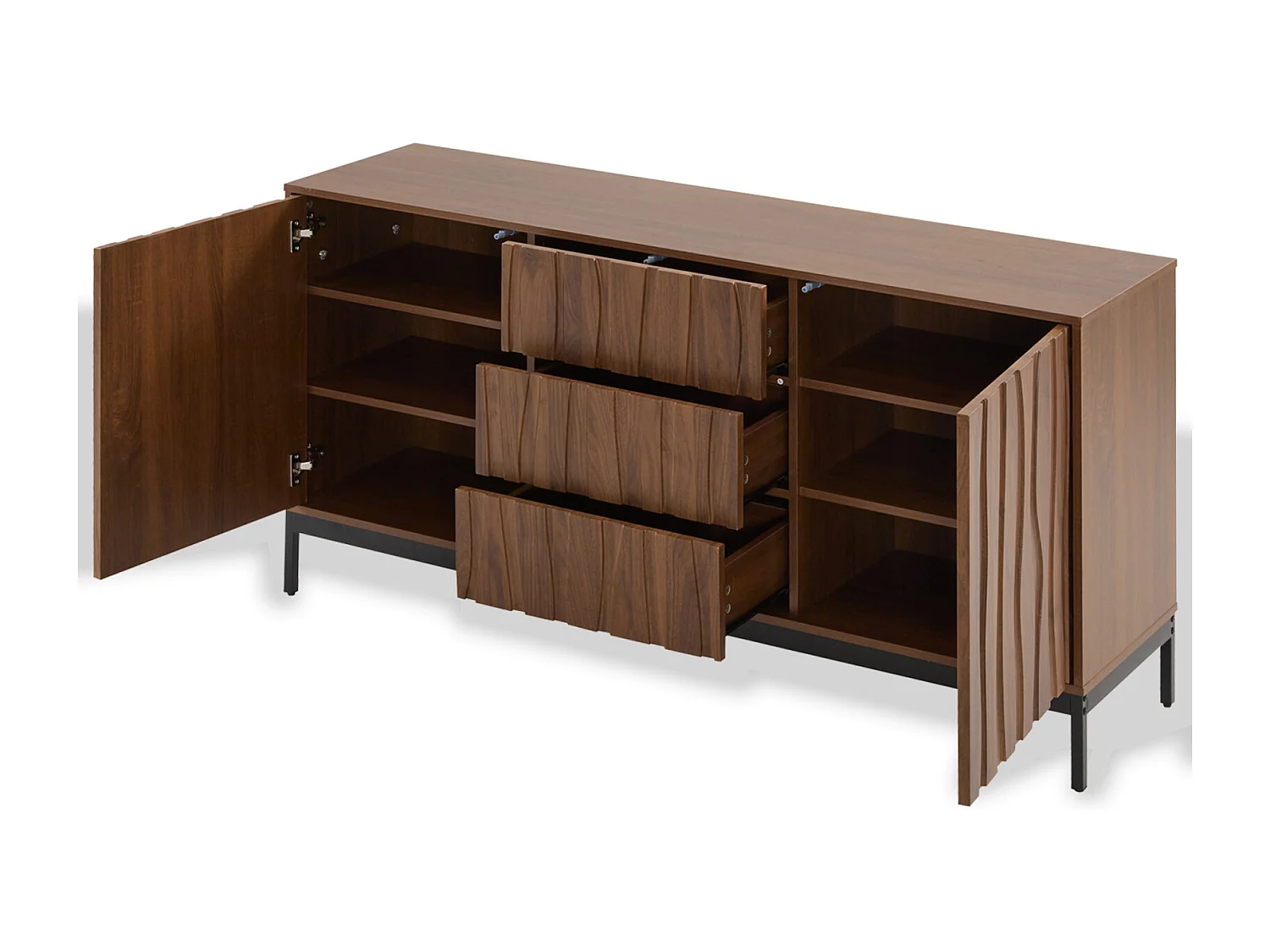 Dressoir met 3 laden - Keukenkast, woonkamerkast - Donker geaderd eikenhout - 150 x 40 x 80 cm