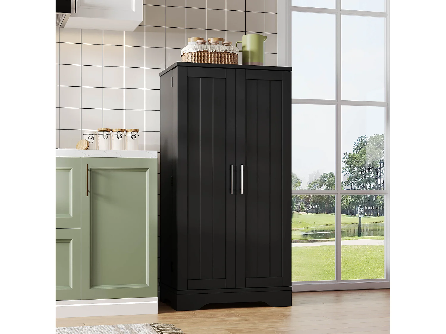 Buffet de Cuisine à Double Porte, avec Dispositif Anti-basculement, 60 x 40 x 120 cm, Noir