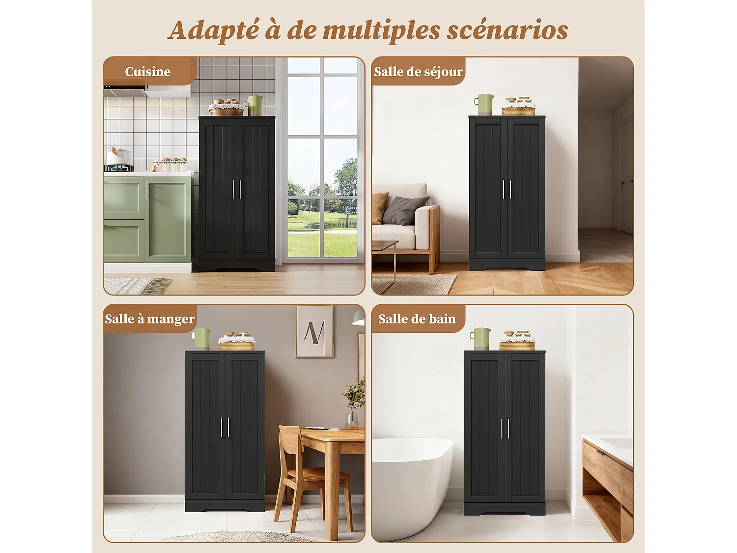 Buffet de Cuisine à Double Porte, avec Dispositif Anti-basculement, 60 x 40 x 120 cm, Noir