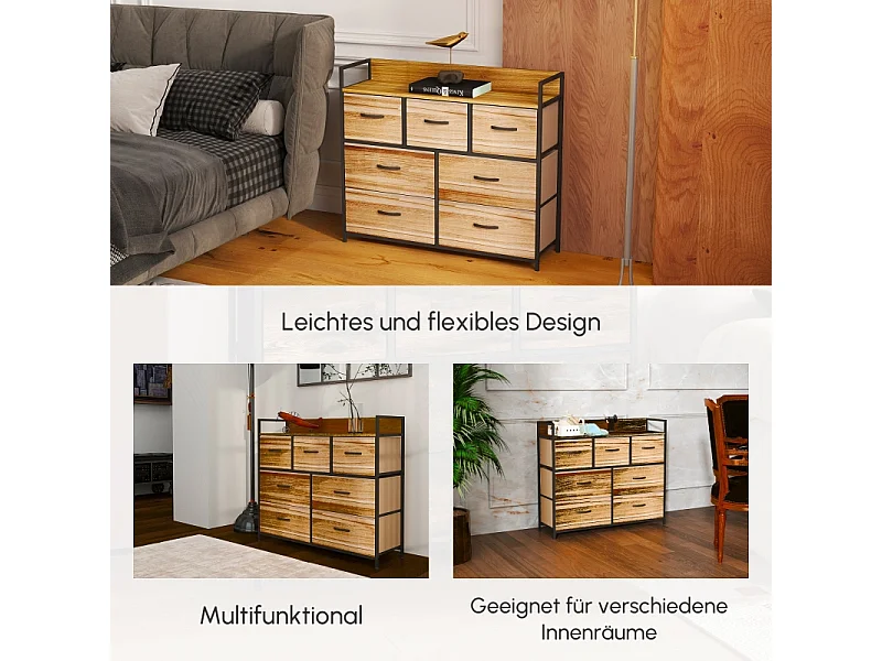 Cassettiera, Armadio, Mobile contenitore, 5 cassetti in tessuto con maniglie, Struttura in metallo, Marrone