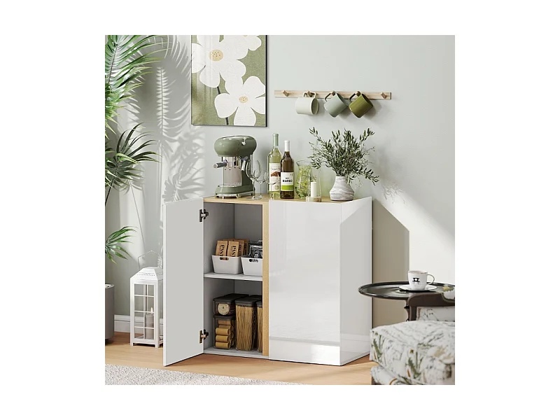 Buffet à Haute Brillance, avec 2 Portes et étagère réglable, Cuisine et Salon, 80 x 40 x 80 cm,Blanc