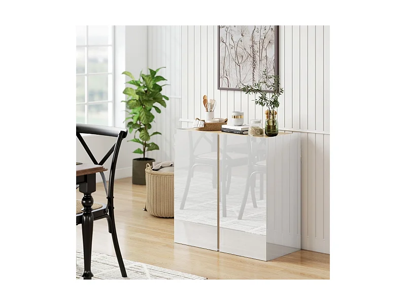 Buffet à Haute Brillance, avec 2 Portes et étagère réglable, Cuisine et Salon, 80 x 40 x 80 cm,Blanc