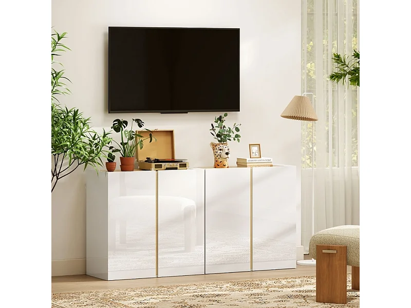 Buffet à Haute Brillance, avec 2 Portes et étagère réglable, Cuisine et Salon, 80 x 40 x 80 cm,Blanc