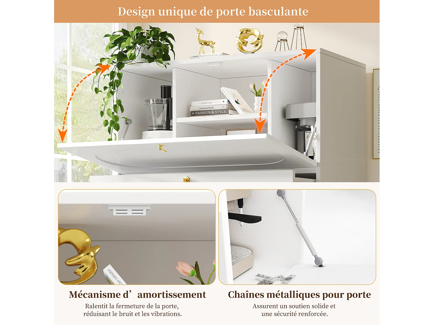 Wit dressoir 100×50×140 cm met opbergruimte en vouwdeuren voor keuken, eetkamer of woonkamer