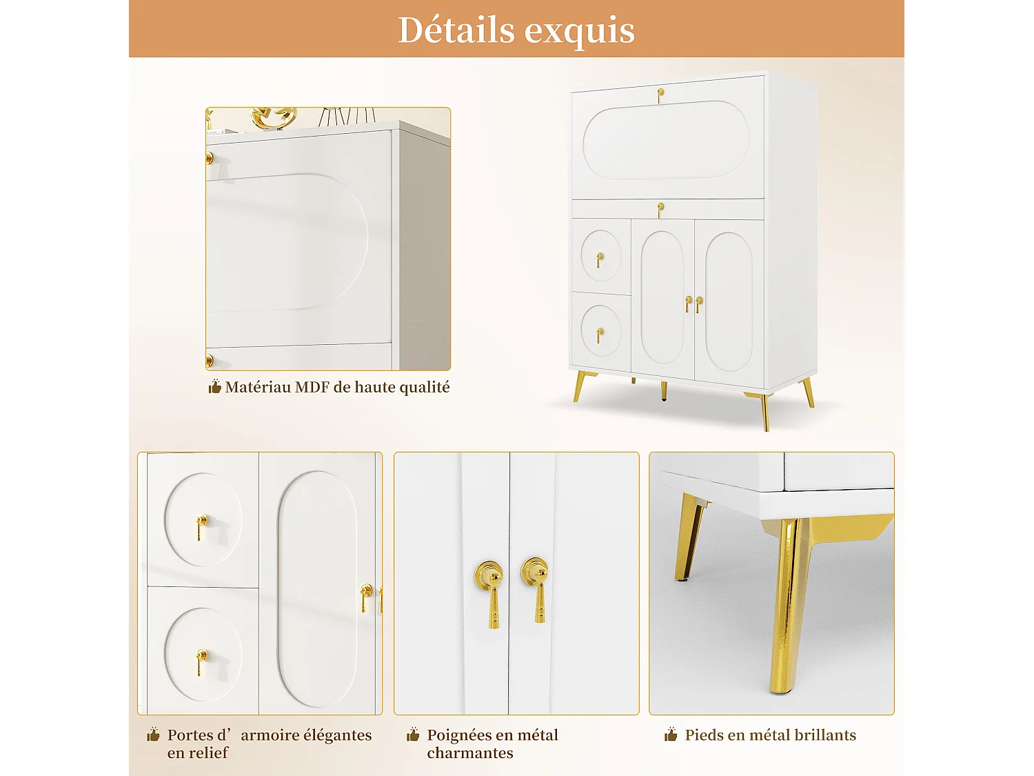 Wit dressoir 100×50×140 cm met opbergruimte en vouwdeuren voor keuken, eetkamer of woonkamer