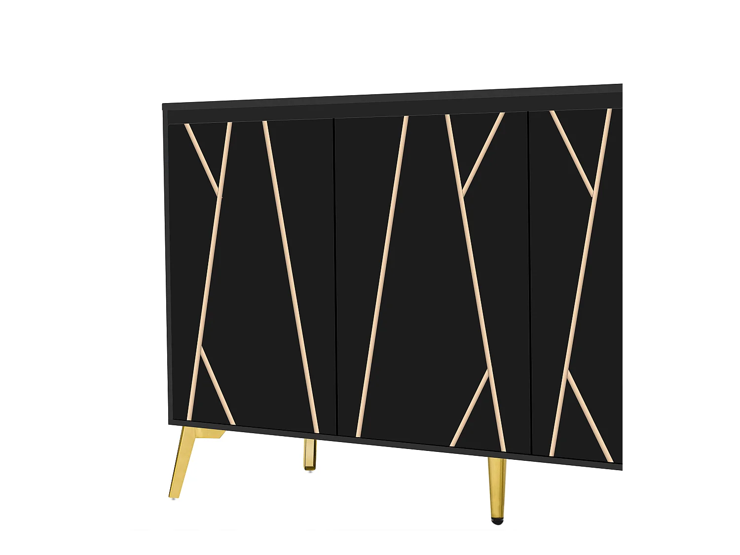 Buffet moderne avec 3 portes - 140 x 40 x 80 cm - MDF - pour salon ou cuisine - Noir et or