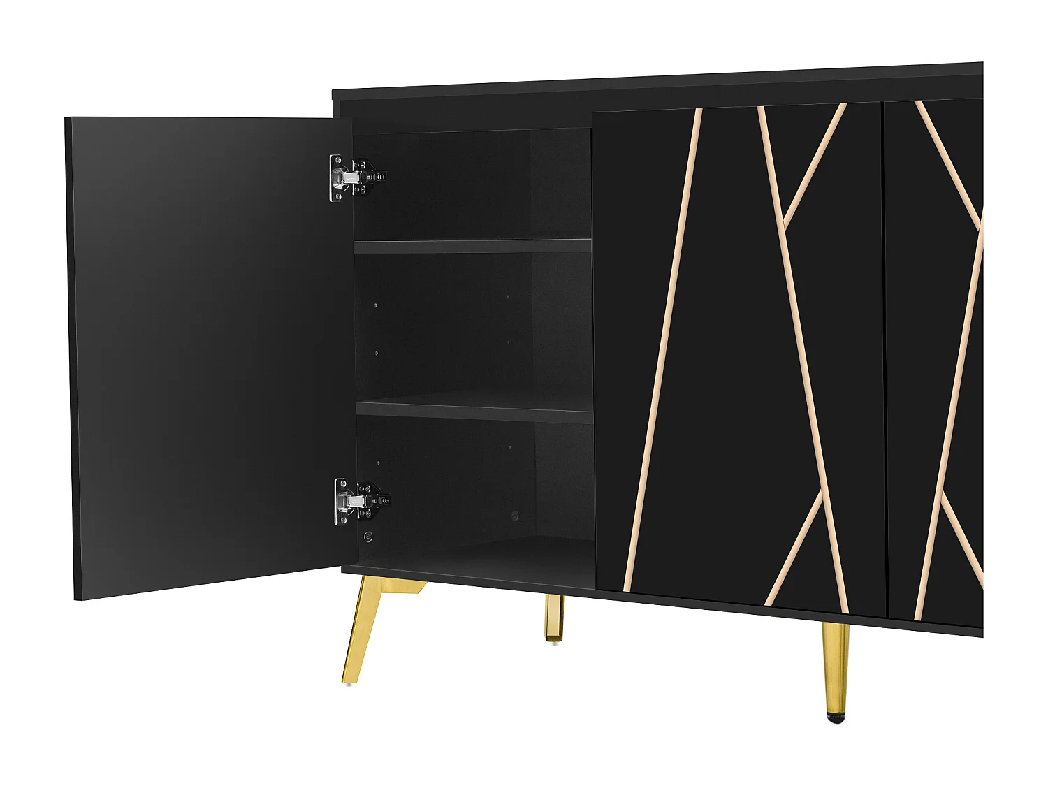 Buffet moderne avec 3 portes - 140 x 40 x 80 cm - MDF - pour salon ou cuisine - Noir et or
