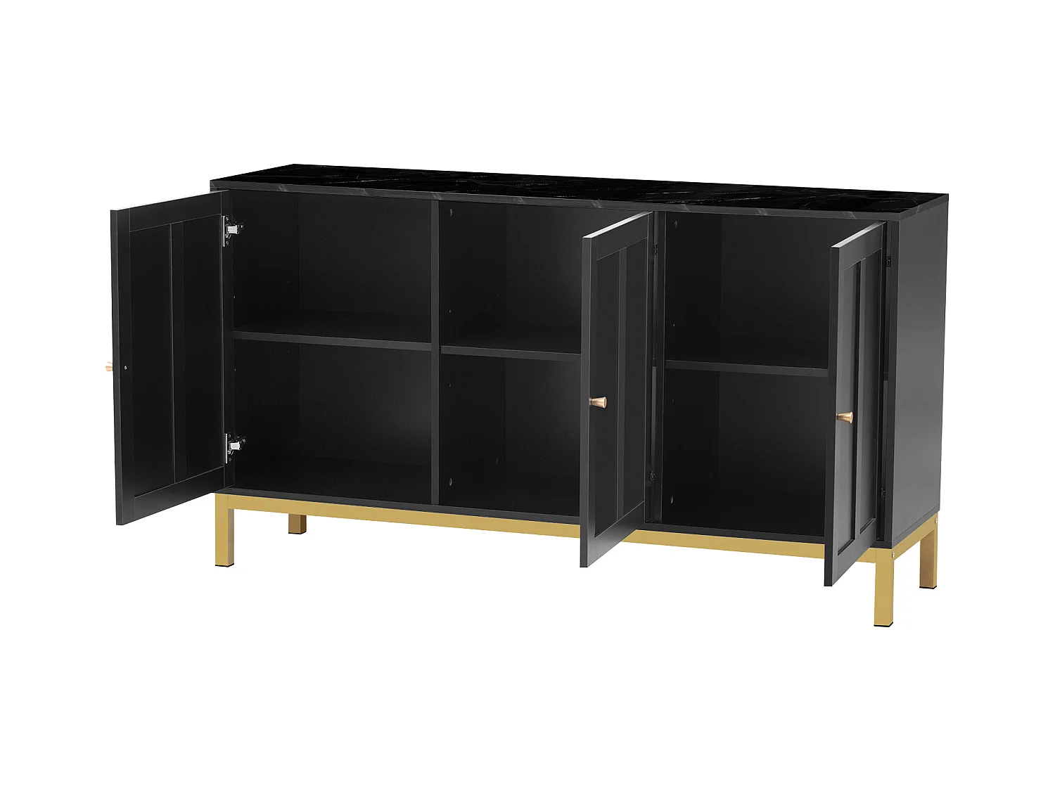 Buffet moderne avec 3 portes - 140 x 40 x 80 cm - MDF - pour salon ou cuisine - Noir et or