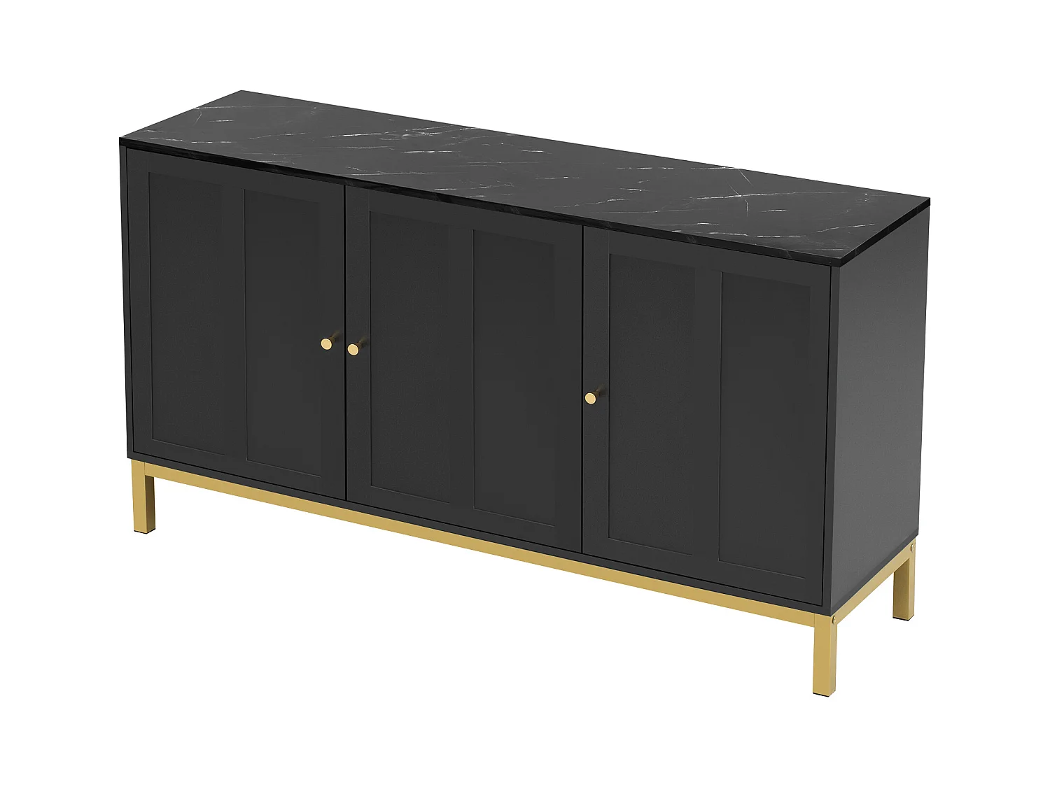 Buffet moderne avec 3 portes - 140 x 40 x 80 cm - MDF - pour salon ou cuisine - Noir et or
