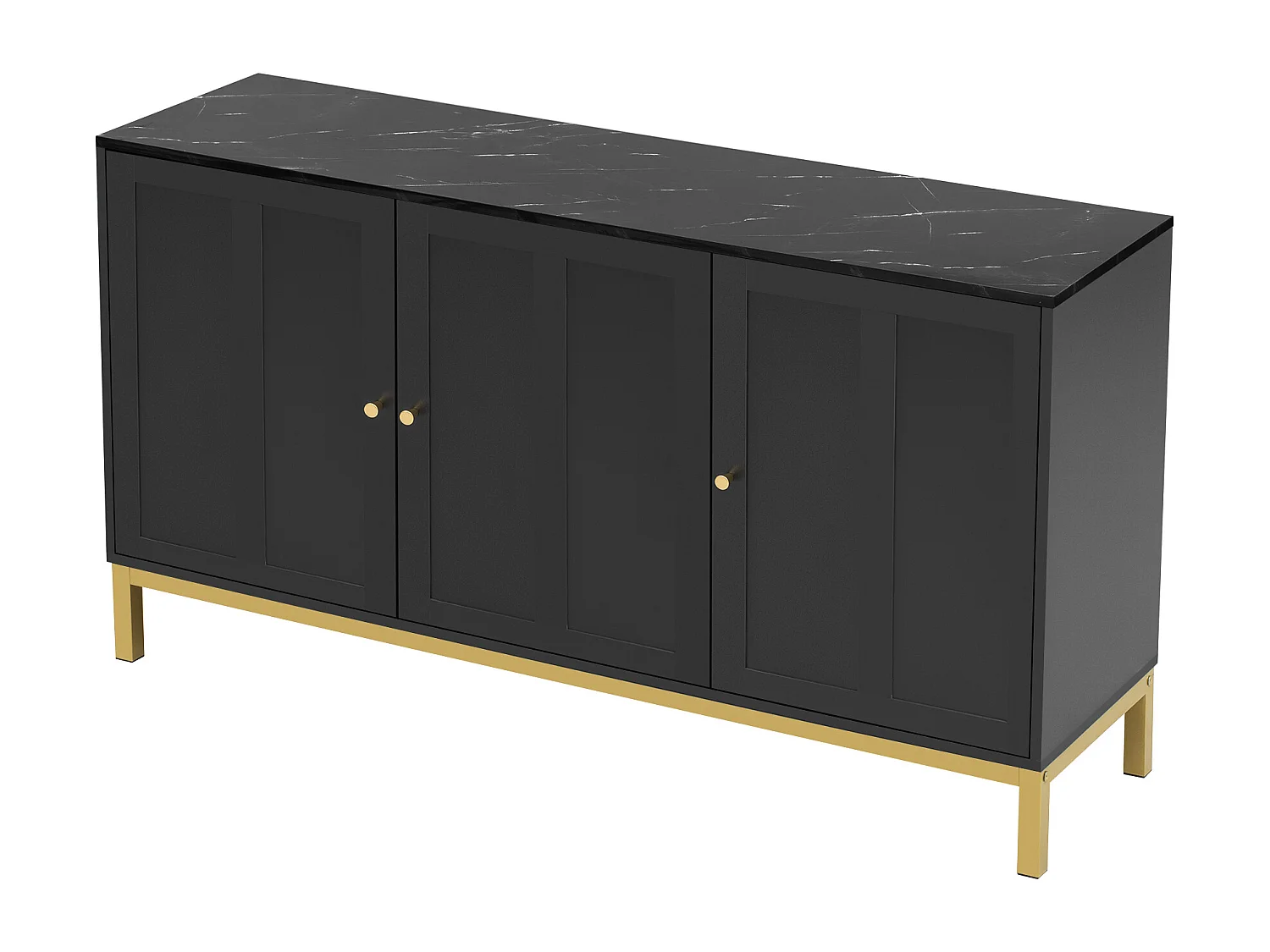 Buffet moderne avec 3 portes - 140 x 40 x 80 cm - MDF - pour salon ou cuisine - Noir et or