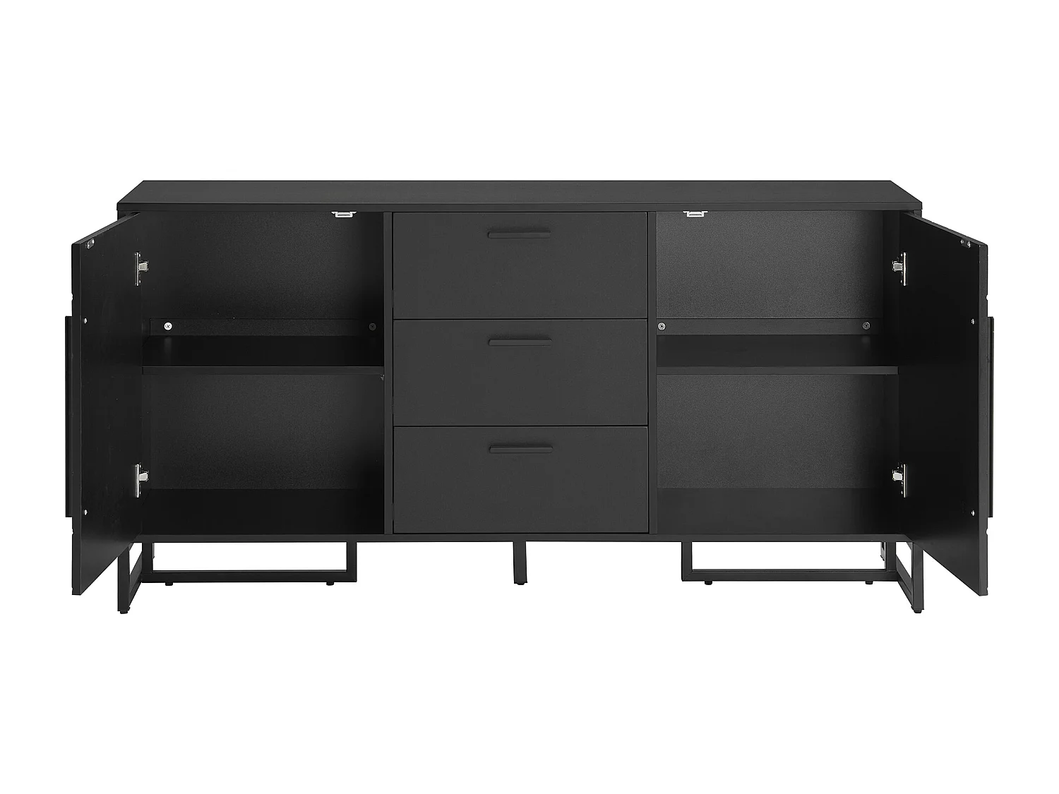 Buffet 145x40x75cm, armoire de rangement avec 3 tiroirs et 2 portes - à motif de chevrons, noir