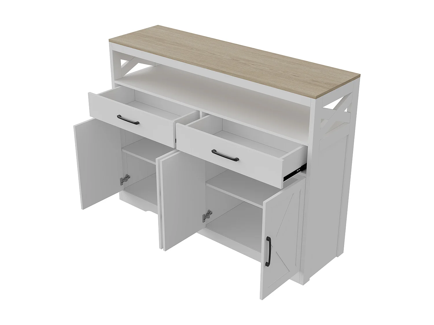 Buffet, Meuble de Rangement avec 2 Tiroirs et 4 Portes, pour Cuisine, Salon, 140x40x105 cm, Blanc