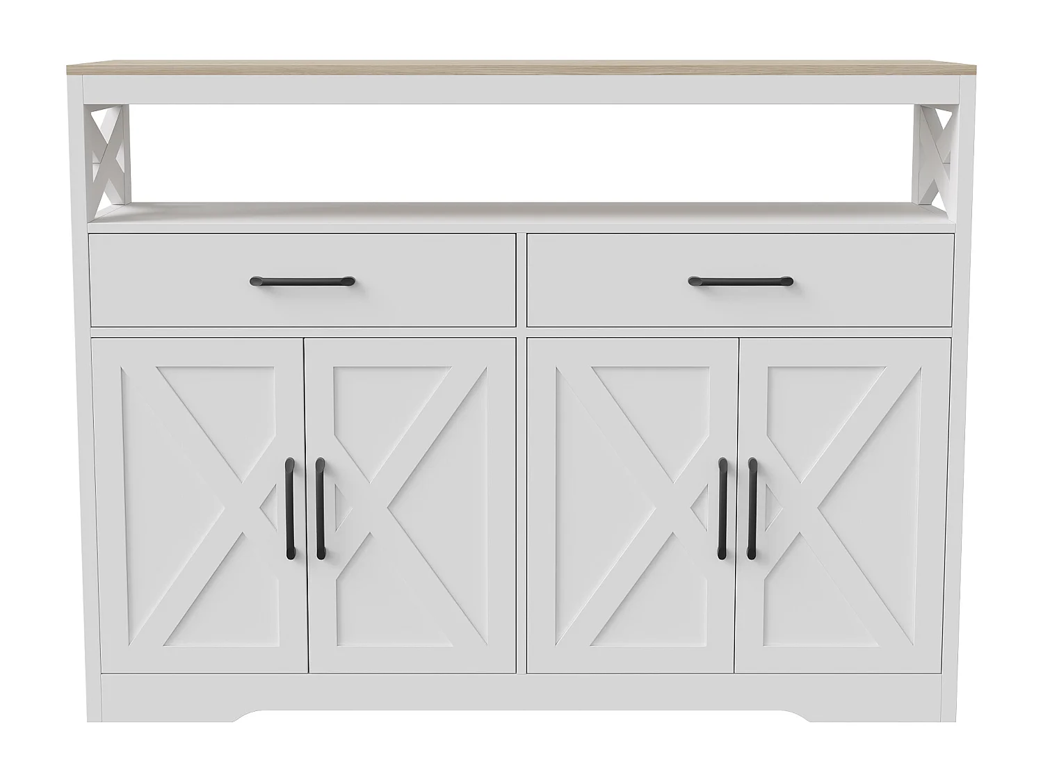 Buffet, Meuble de Rangement avec 2 Tiroirs et 4 Portes, pour Cuisine, Salon, 140x40x105 cm, Blanc