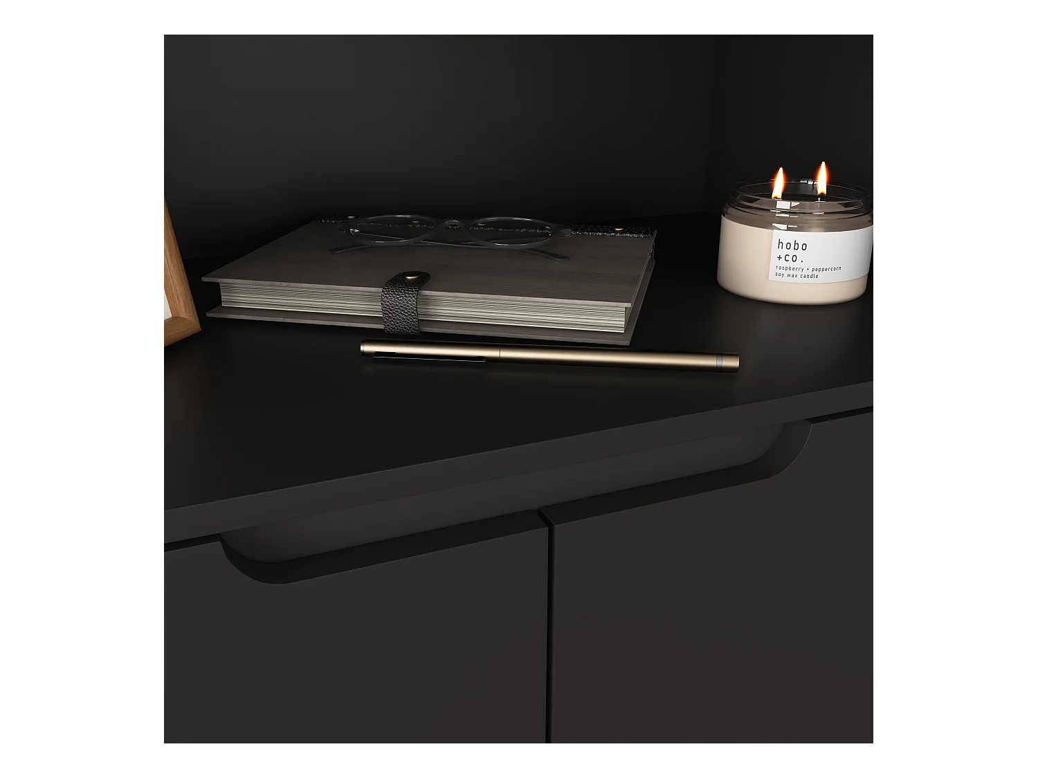 Aparador com 4 portas, 2 prateleiras ajustáveis, armário alto com expositor aberto, preto