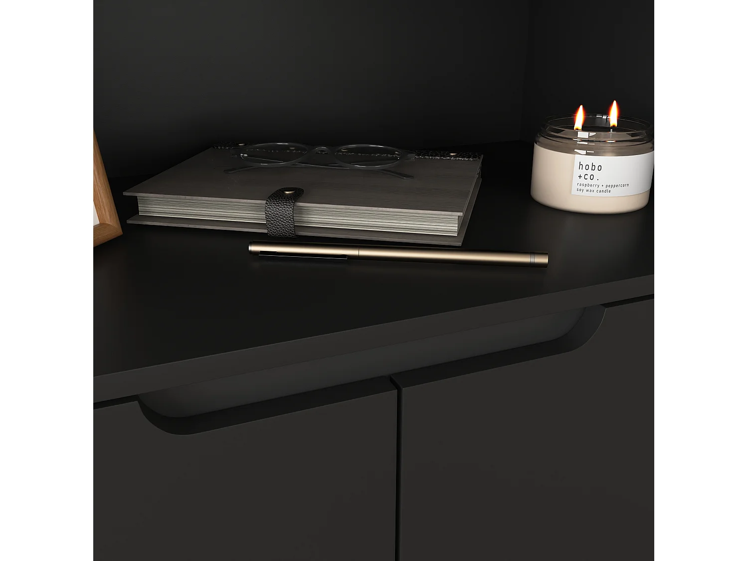 Buffet de Rangement avec 4 Portes, 2 étagères Réglables, Armoire Haute avec Présentoir Ouvert, Noir