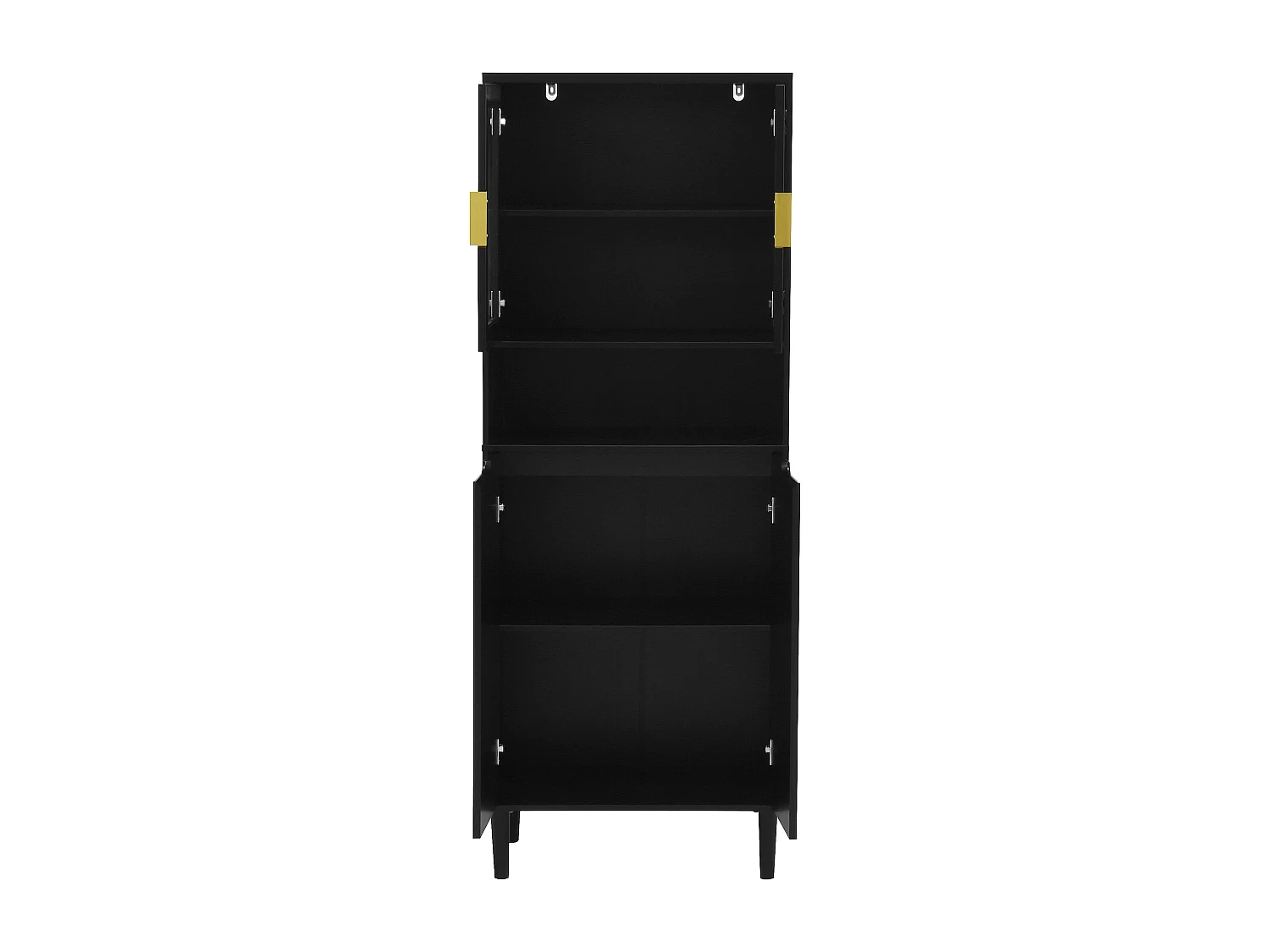 Buffet de Rangement avec 4 Portes, 2 étagères Réglables, Armoire Haute avec Présentoir Ouvert, Noir