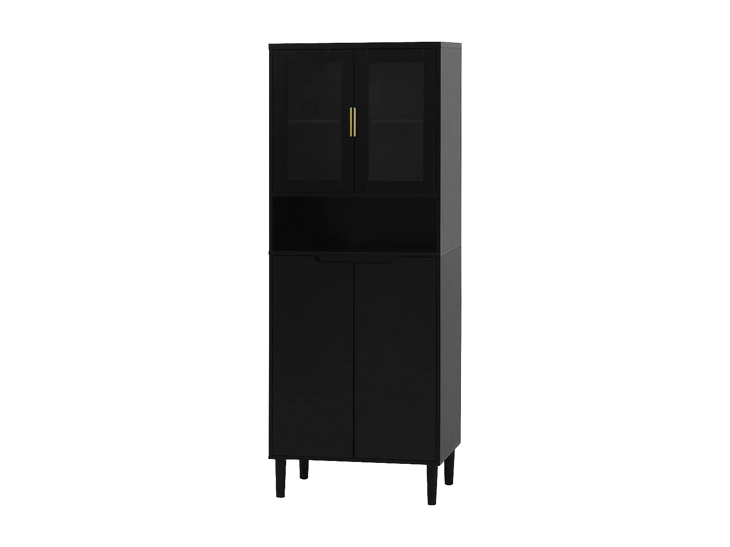 Buffet de Rangement avec 4 Portes, 2 étagères Réglables, Armoire Haute avec Présentoir Ouvert, Noir