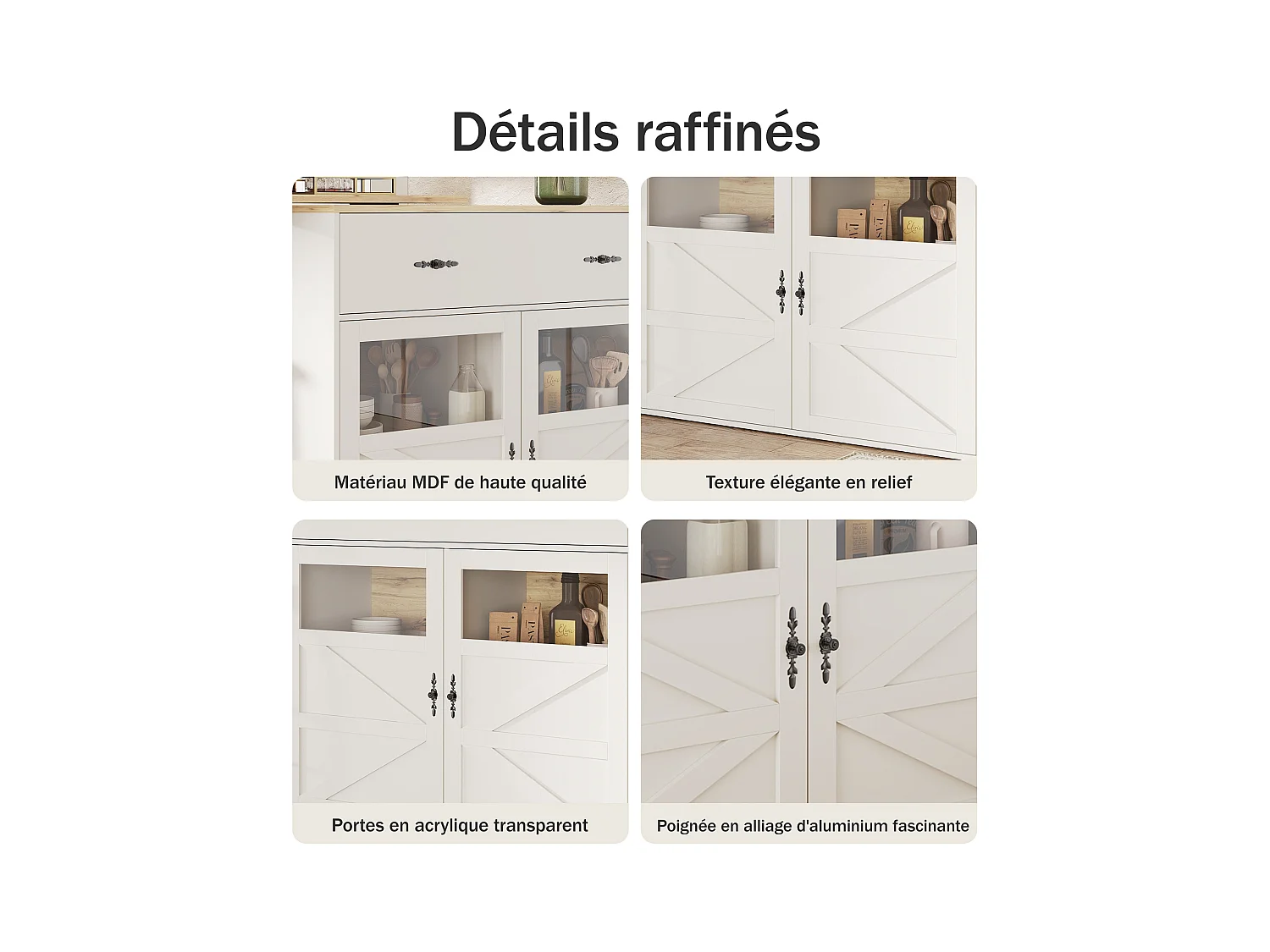 Credenza bar - mobile contenitore estensibile con cassetti e rotazione a 360°, bianco, 138-204x39x104 cm