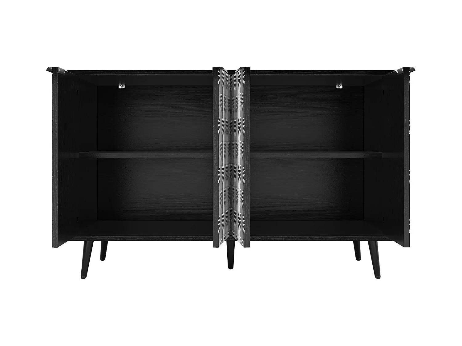 Aparador moderno con 4 puertas talladas - 120 x 35 x 78 cm - MDF - para comedor y salón, Negro