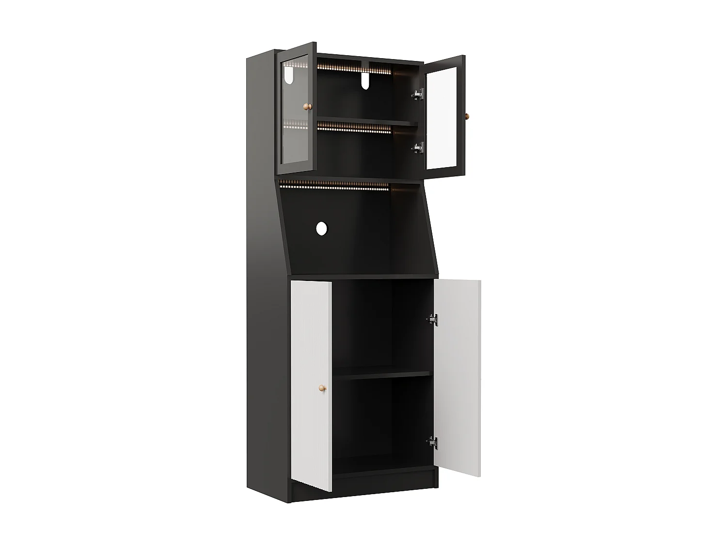 Buffet Haut, avec Plan de Travail et 4 Compartiments de Rangement, avec LED, 40 X 70 X 180 Cm, Noir