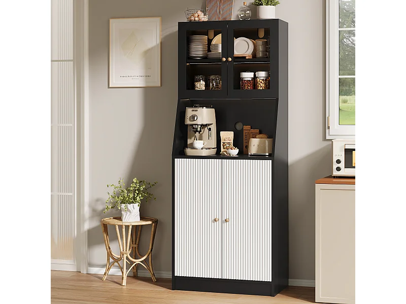 Hoge Dressoir, met werkblad en 4 opbergvakken, met LED, 40 X 70 X 180 Cm, Zwart