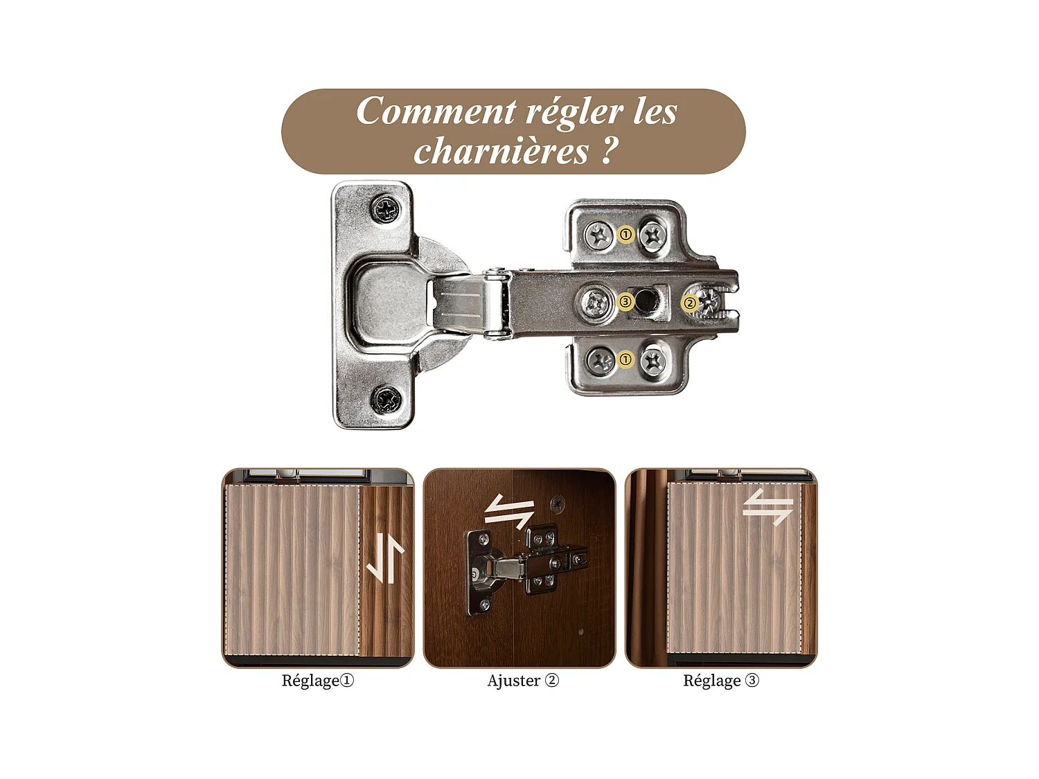 Buffet à 3 portes - En bois de chêne foncé veiné - Pour salon, salle à manger - 150 x 40 x 80 cm