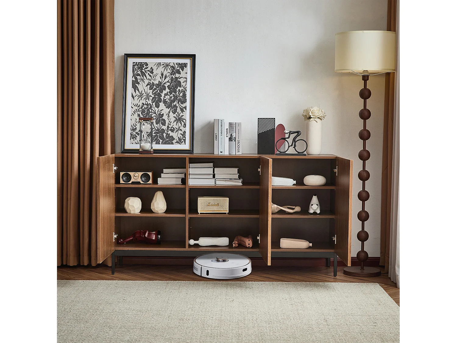 3-deurs dressoir - Donker geaderd eikenhout - Voor woonkamer, eetkamer - 150 x 40 x 80 cm