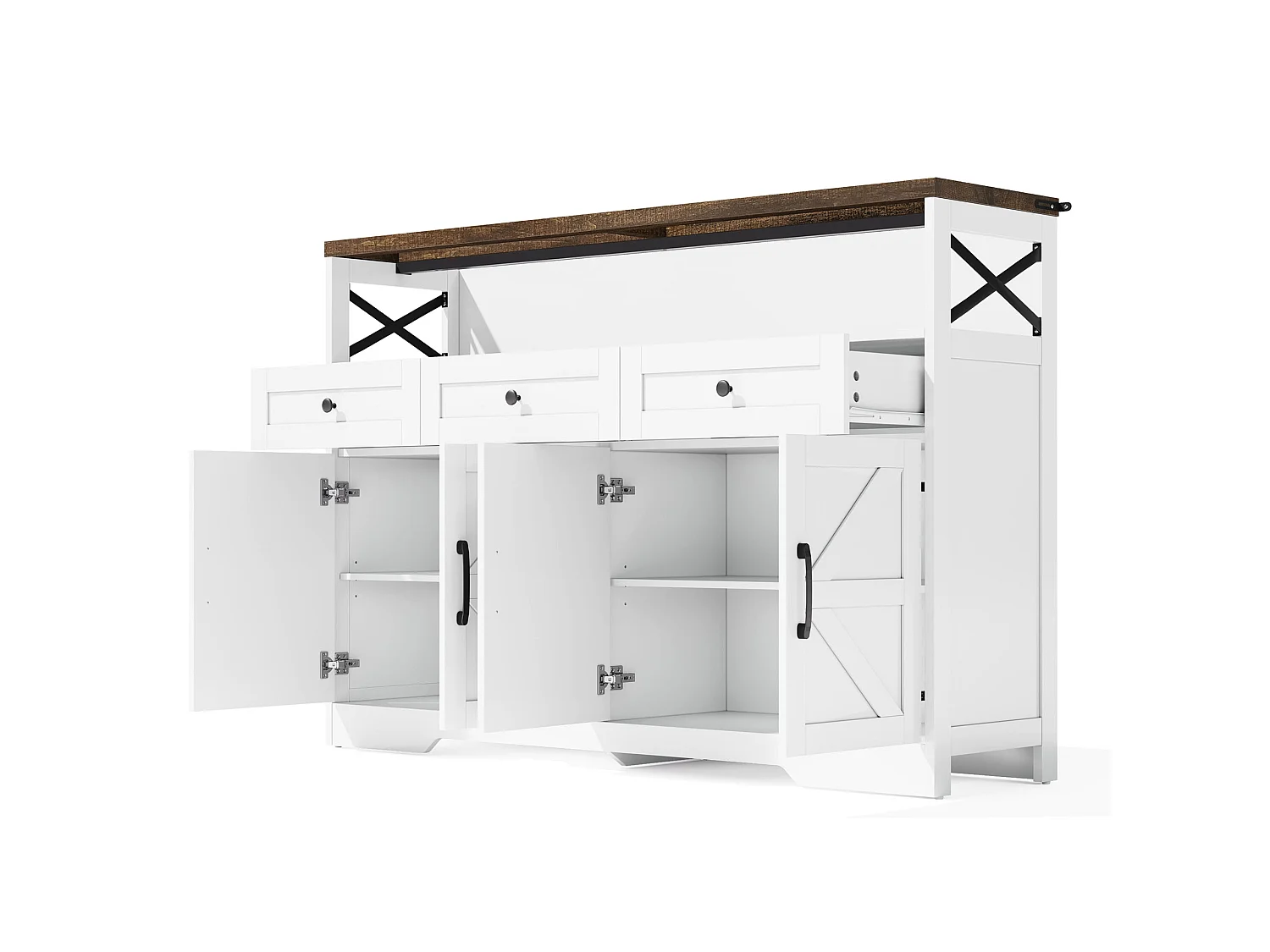 Buffet de 140 cm avec espace de rangement, bar à café avec 3 tiroirs, convient pour cuisine, Blanc