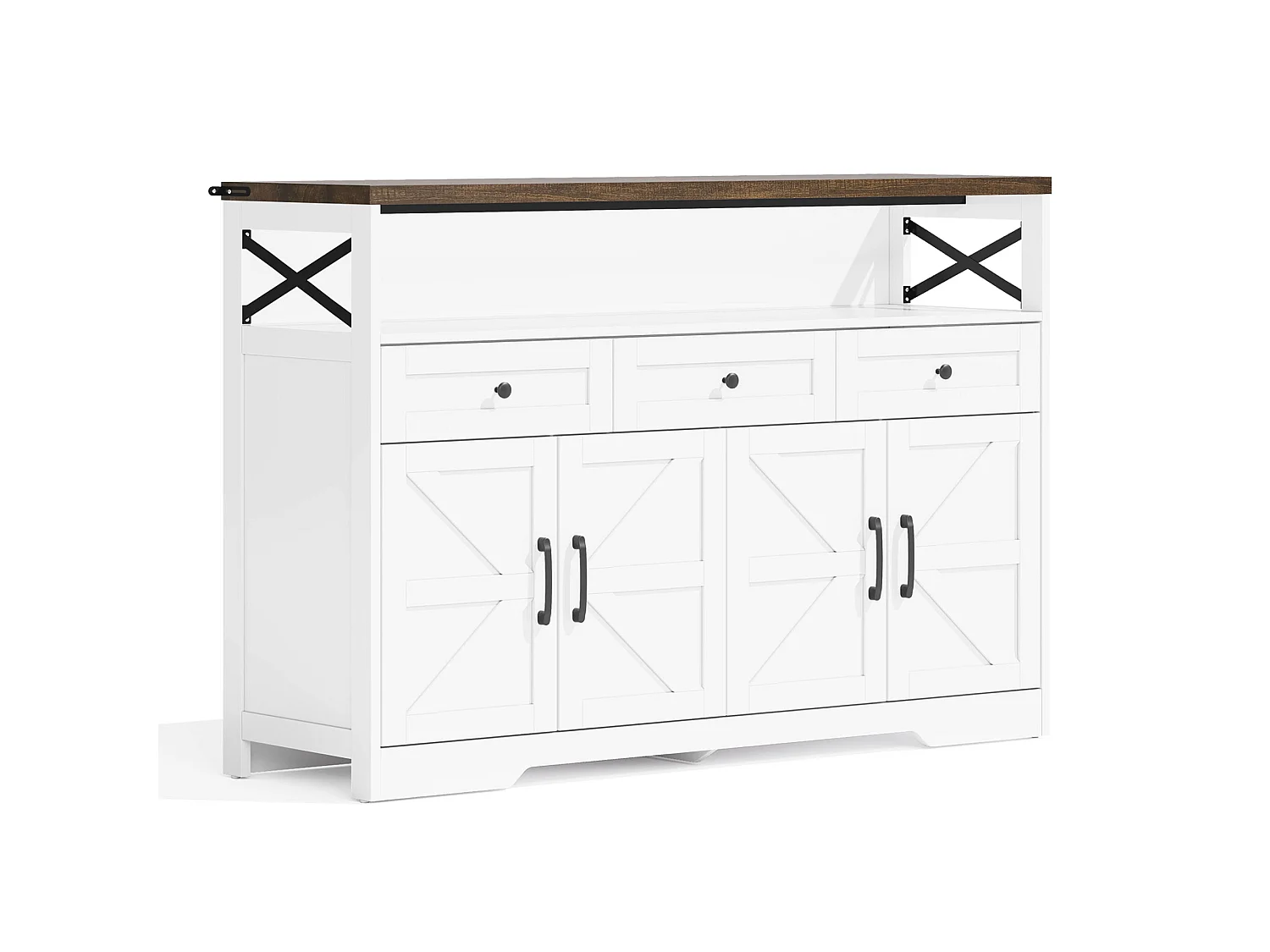 Buffet de 140 cm avec espace de rangement, bar à café avec 3 tiroirs, convient pour cuisine, Blanc