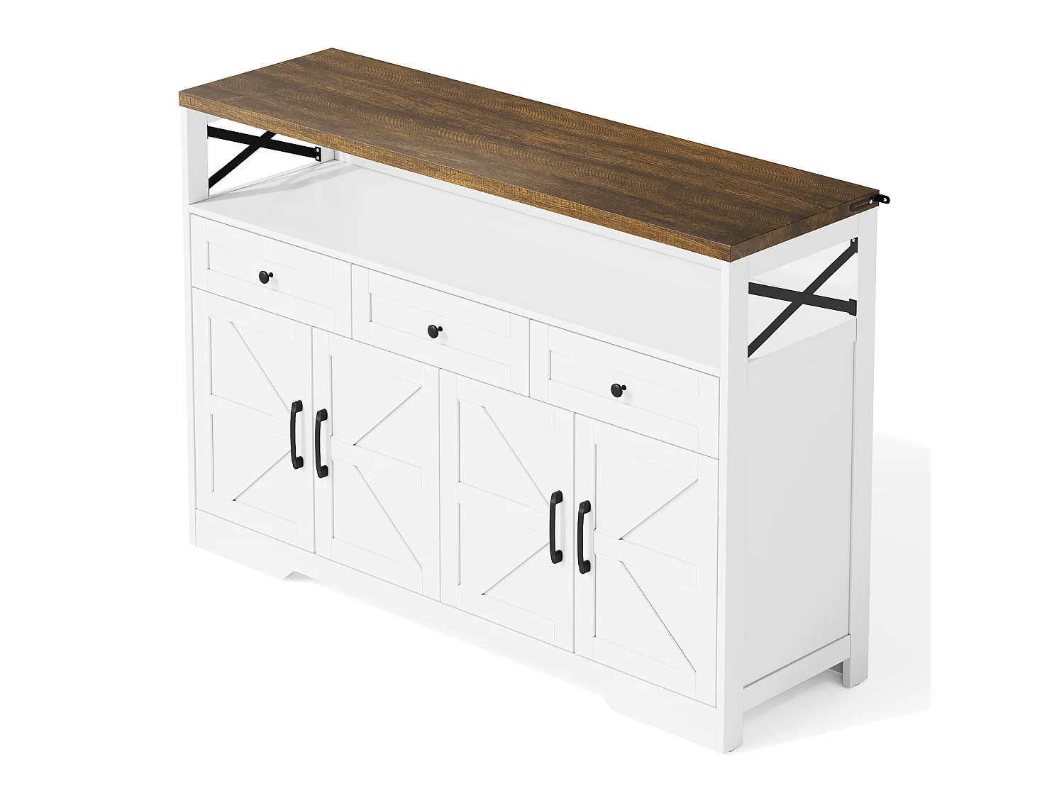 Buffet de 140 cm avec espace de rangement, bar à café avec 3 tiroirs, convient pour cuisine, Blanc