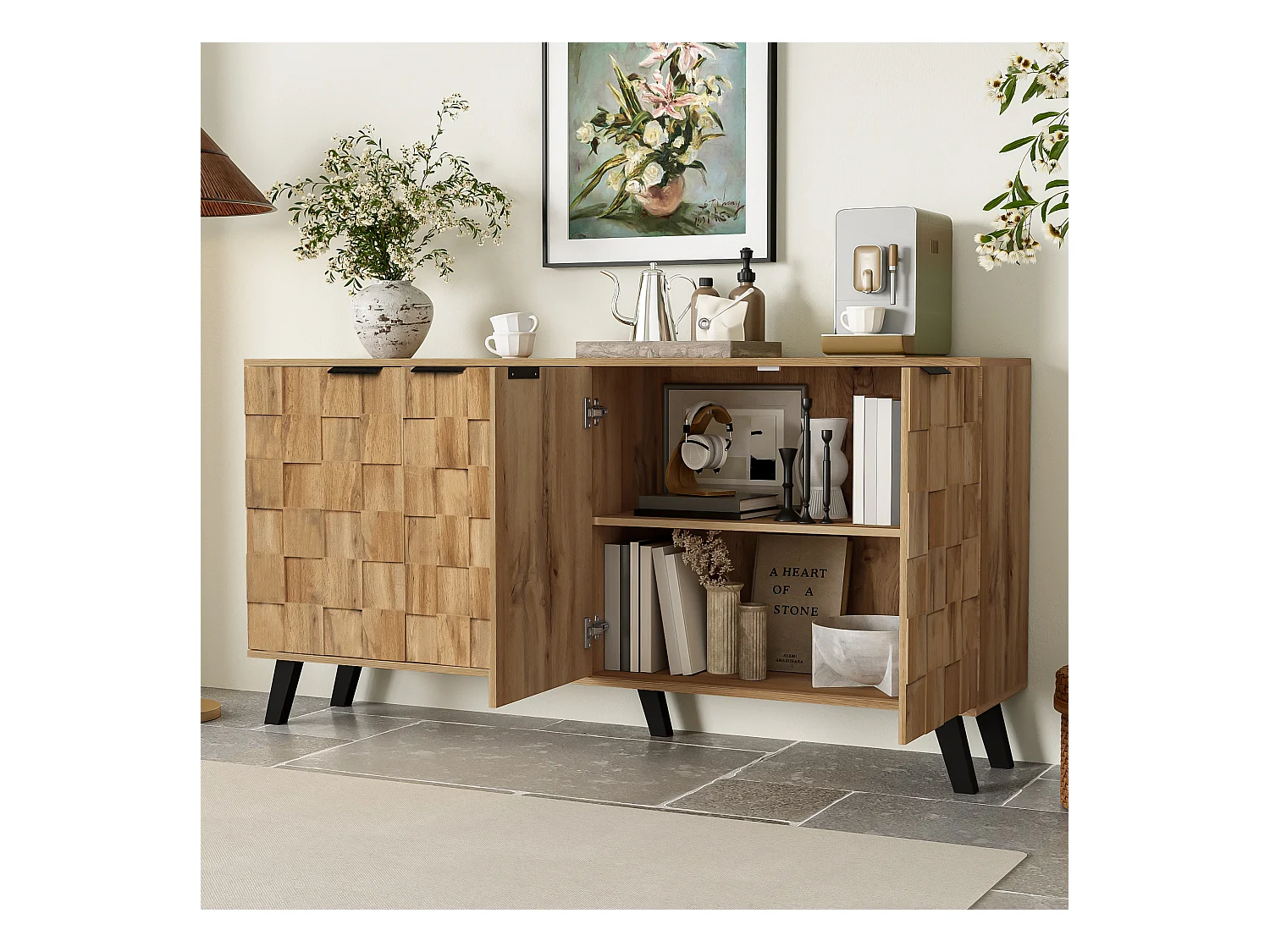 Buffet Salon avec 4 Portes, Armoire de Salon avec Pieds d'Armoire en PVC