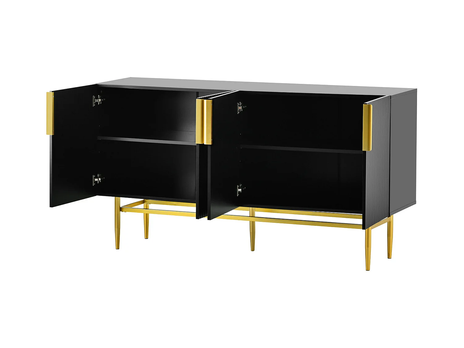 Buffet strié 4 portes - style moderne - Noir - 150 x 40 x 86 cm -  pour salle à manger, salon