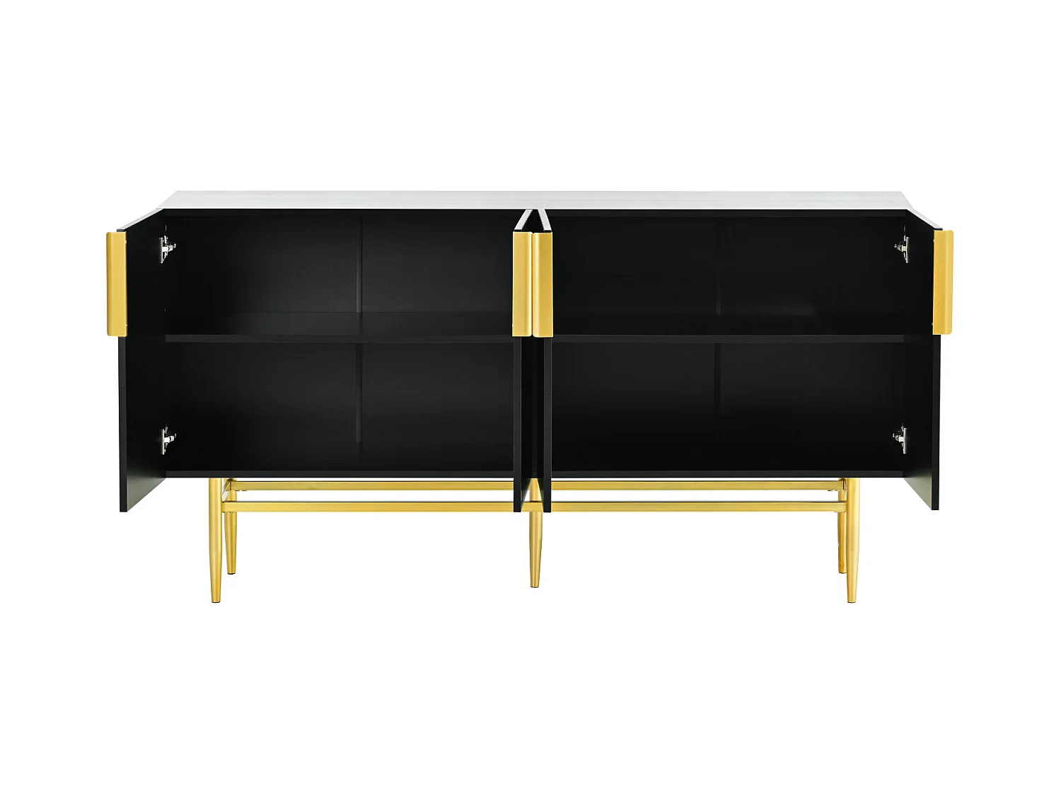 Buffet strié 4 portes - style moderne - Noir - 150 x 40 x 86 cm -  pour salle à manger, salon