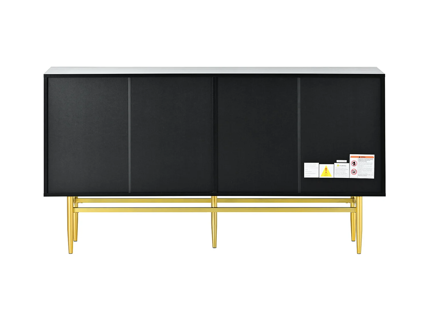 Buffet strié 4 portes - style moderne - Noir - 150 x 40 x 86 cm -  pour salle à manger, salon