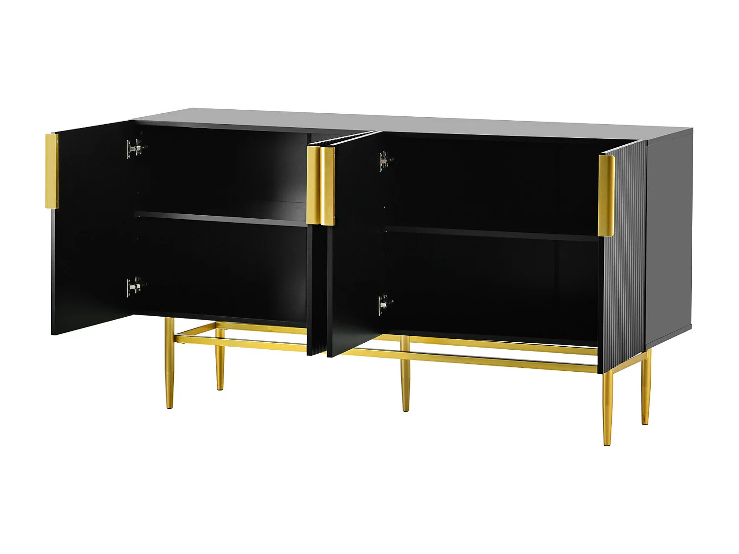 Buffet strié 4 portes - style moderne - Noir - 150 x 40 x 86 cm -  pour salle à manger, salon