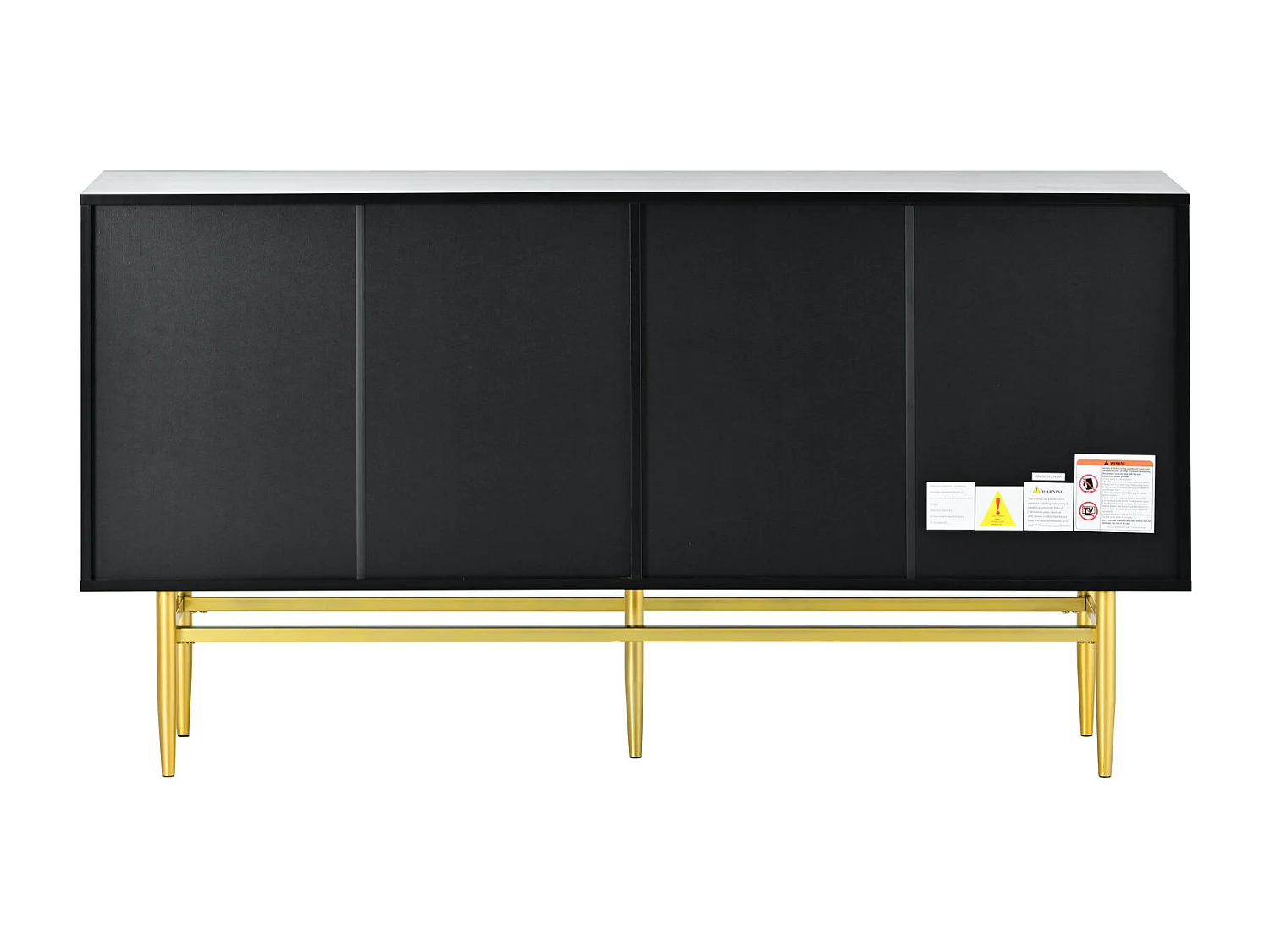 Buffet strié 4 portes - style moderne - Noir - 150 x 40 x 86 cm -  pour salle à manger, salon