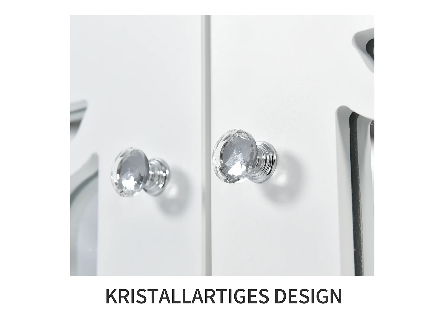 Aparador elegante con espejo blanco, versátil, 4 puertas y estante ajustable.