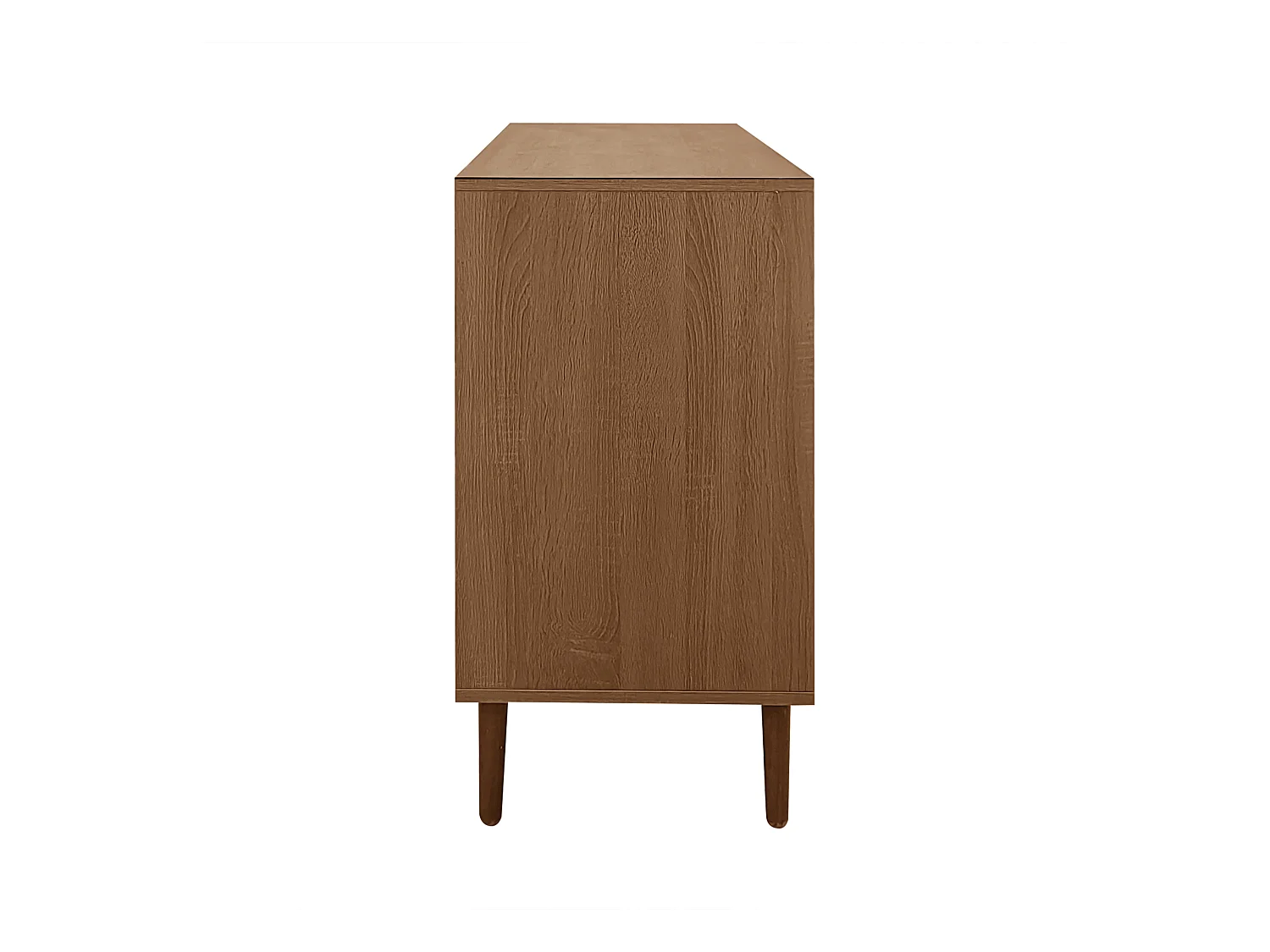 Buffet avec insert en rotin, avec 3 portes et 2 tiroirs irréguliers, 130 x 40 x 75,5 cm, Bois foncé