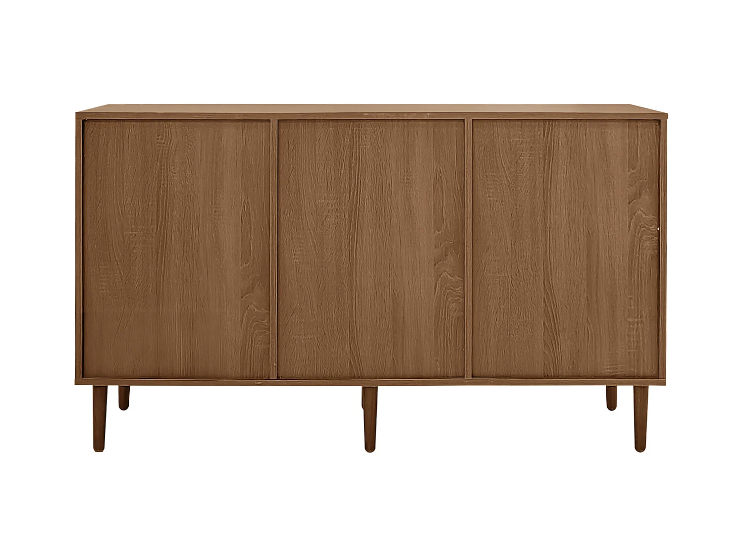 Buffet avec insert en rotin, avec 3 portes et 2 tiroirs irréguliers, 130 x 40 x 75,5 cm, Bois foncé