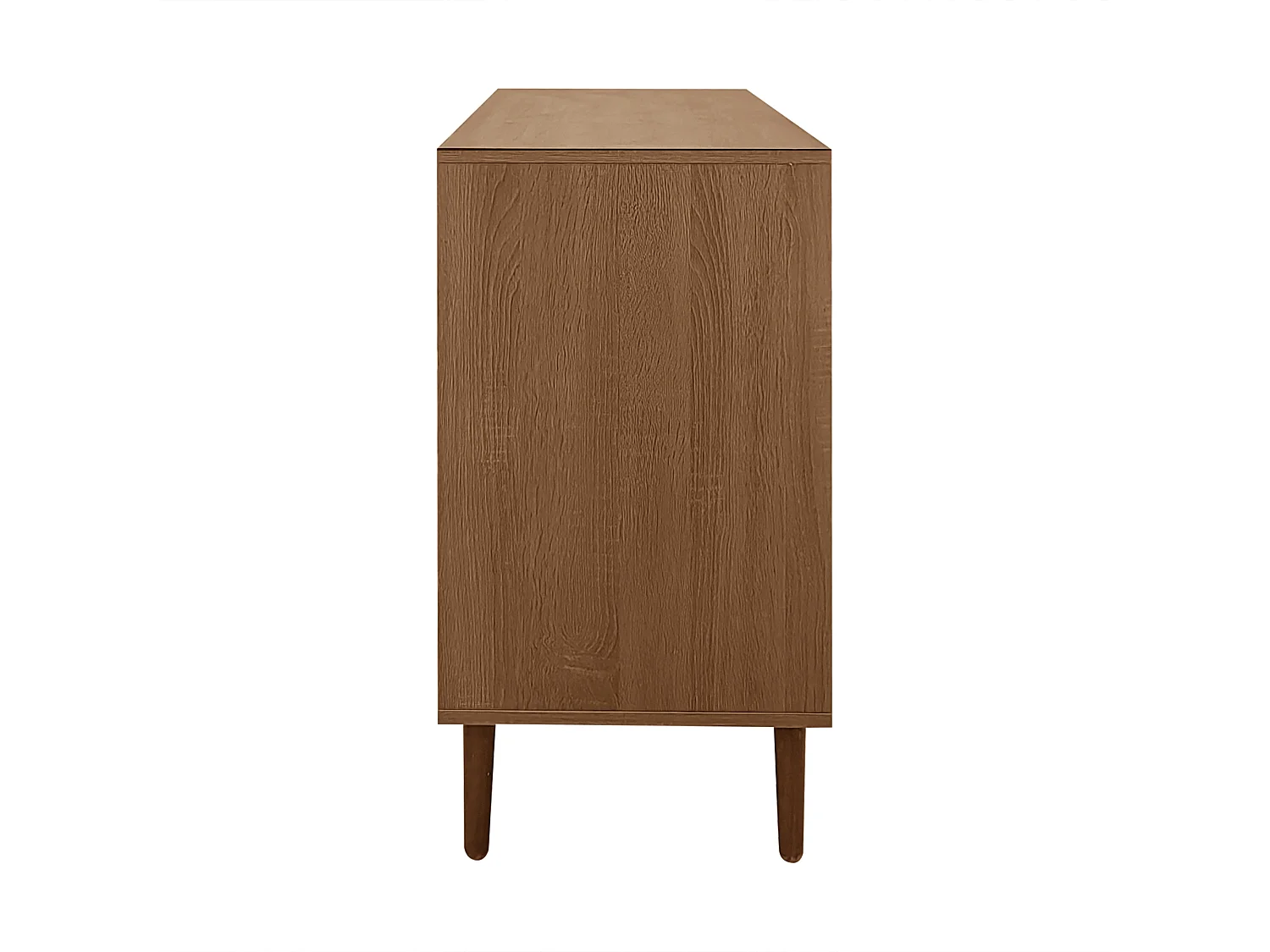 Buffet avec insert en rotin, avec 3 portes et 2 tiroirs irréguliers, 130 x 40 x 75,5 cm, Bois foncé