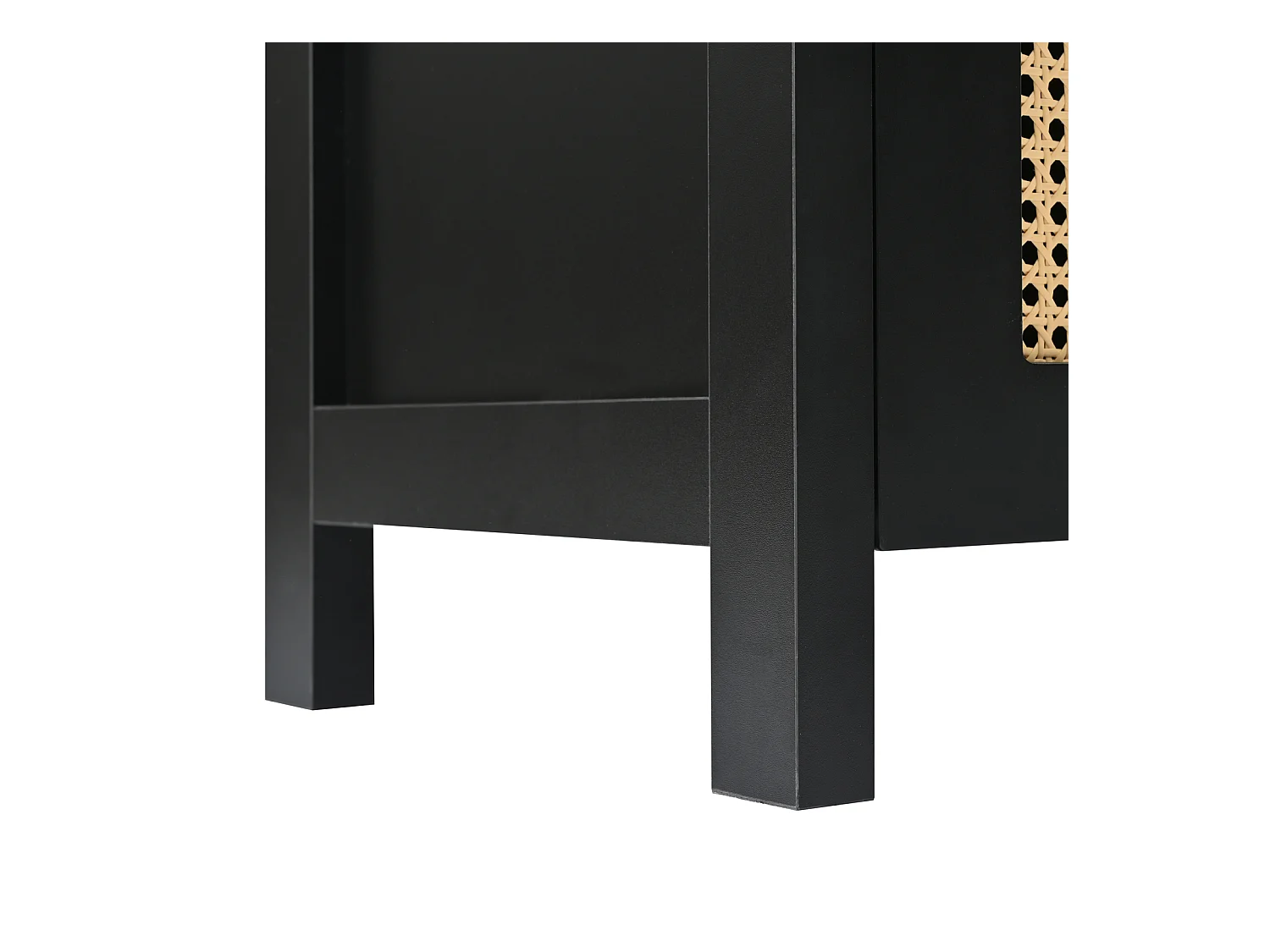 Buffet avec 4 portes en rotin - 145 x 40 x 80 cm - avec étagères réglables - Noir