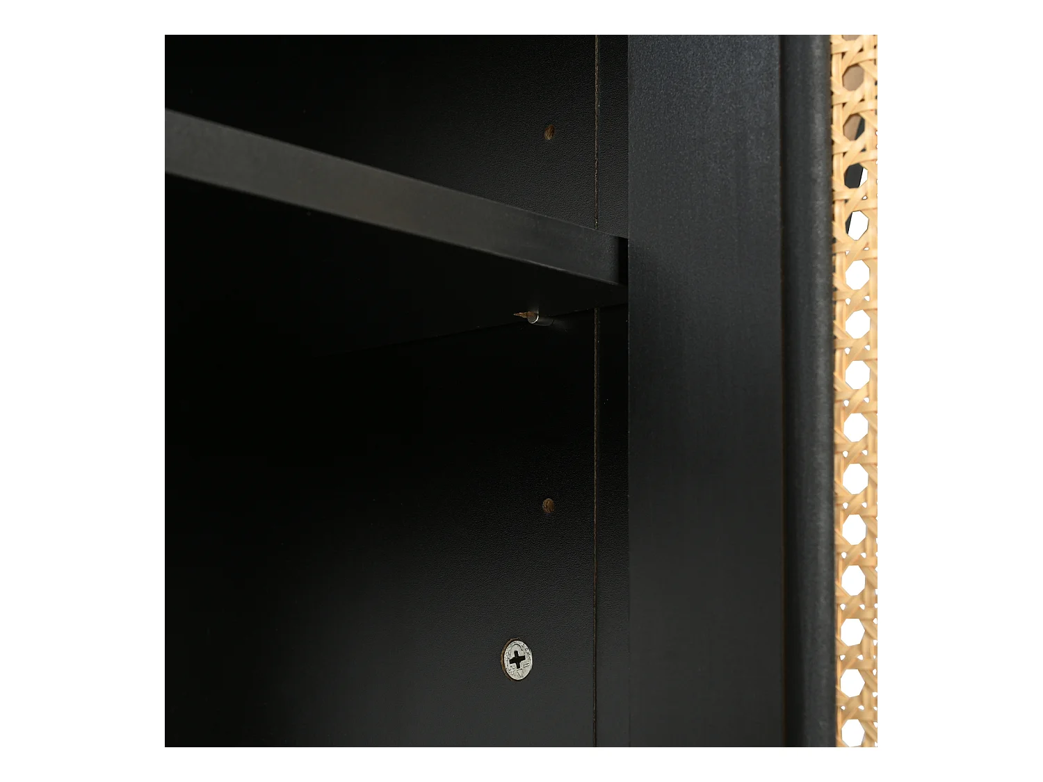 Buffet avec 4 portes en rotin - 145 x 40 x 80 cm - avec étagères réglables - Noir