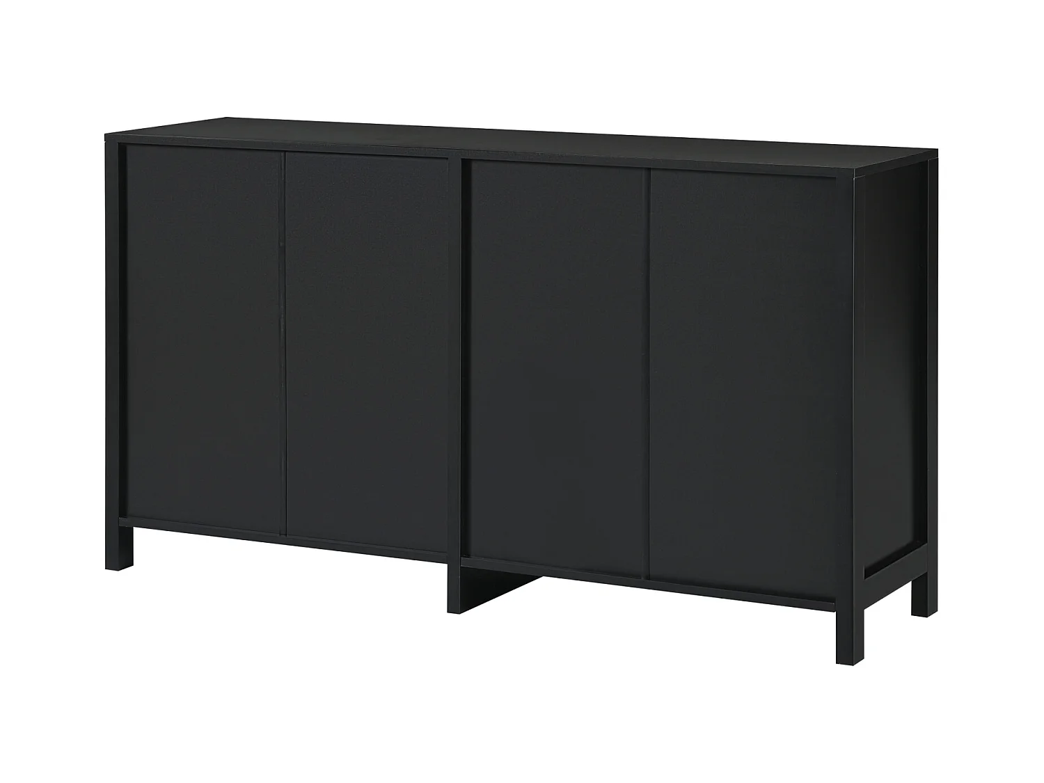 Buffet avec 4 portes en rotin - 145 x 40 x 80 cm - avec étagères réglables - Noir