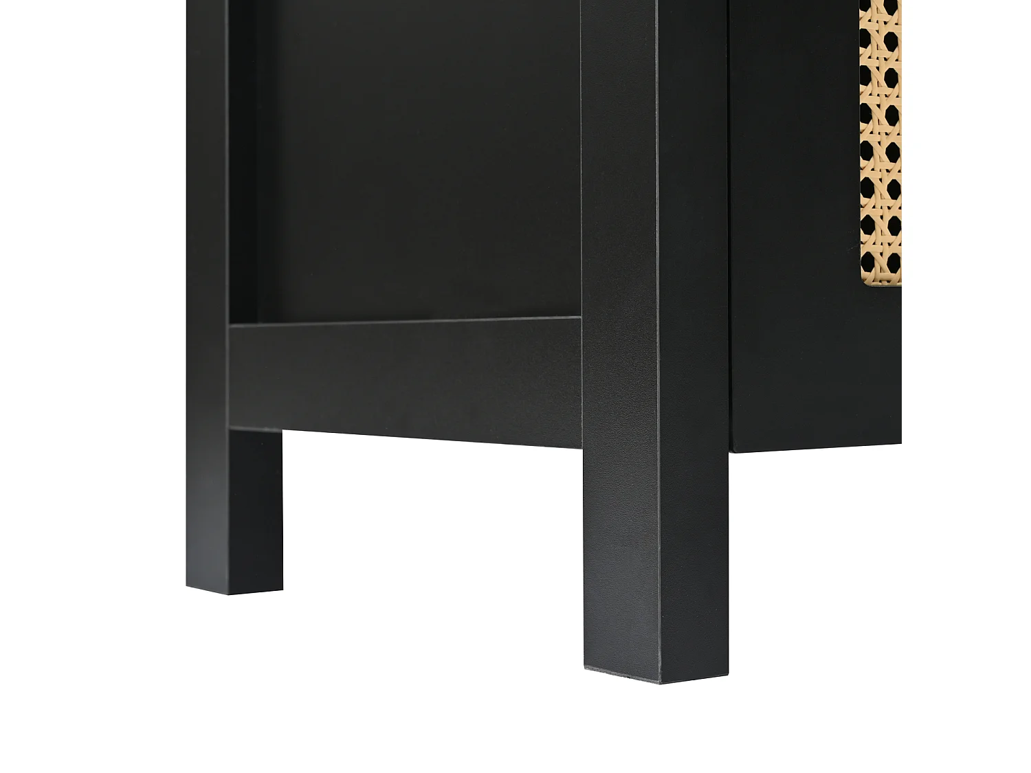 Buffet avec 4 portes en rotin - 145 x 40 x 80 cm - avec étagères réglables - Noir