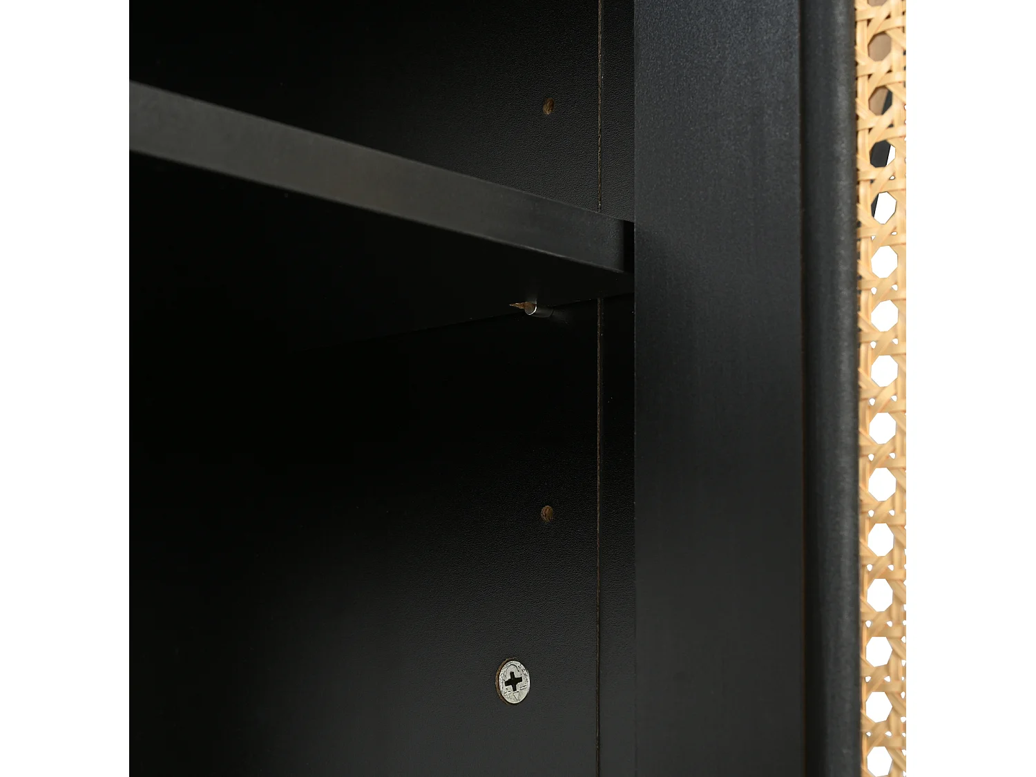 Buffet avec 4 portes en rotin - 145 x 40 x 80 cm - avec étagères réglables - Noir